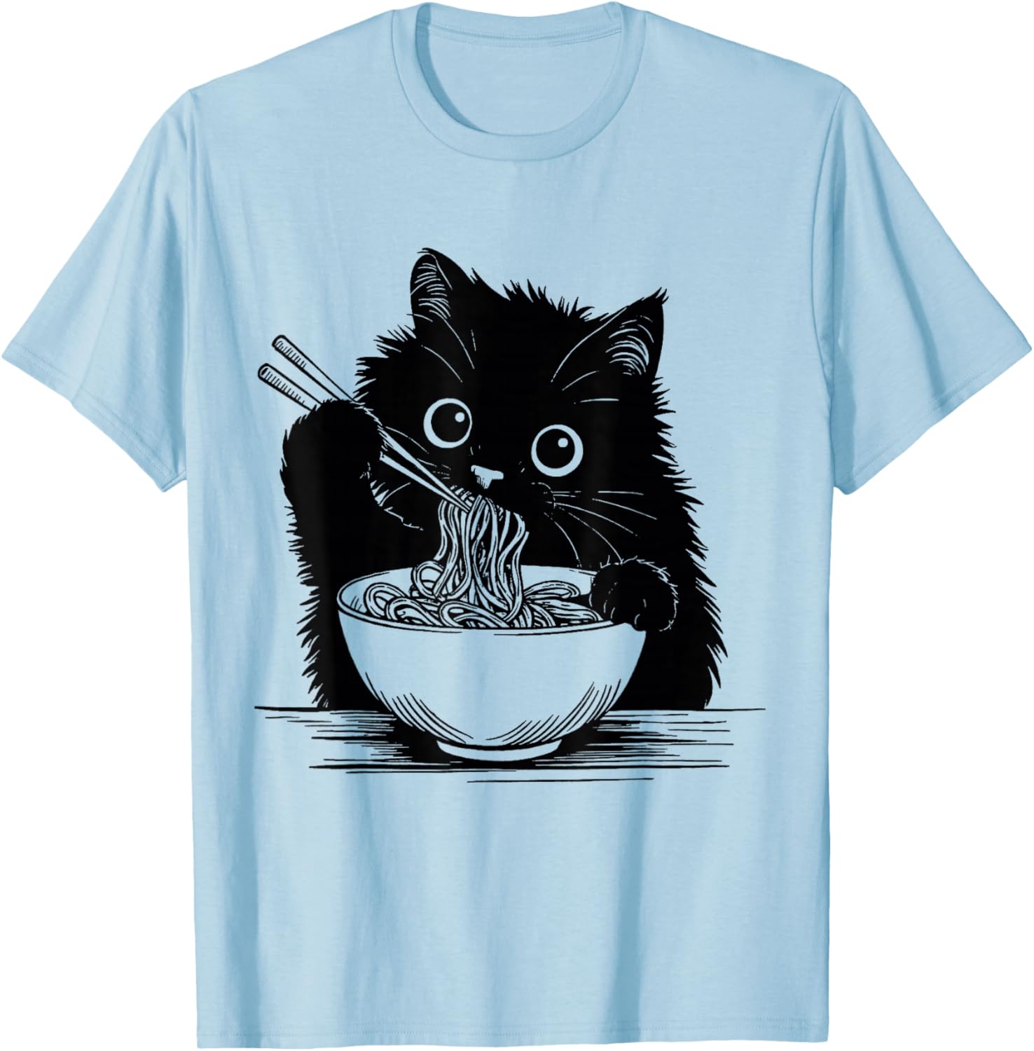 Funny Ramen Art Cute Noodles Cat Bowl Kawaii Foodie Humor T-Shirt - T-Shirt | Light Blue