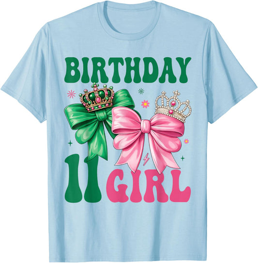 11th Birthday Girl Its My 11th Birthday Pink Coquette Bow T-Shirt - T-Shirt | Light Blue