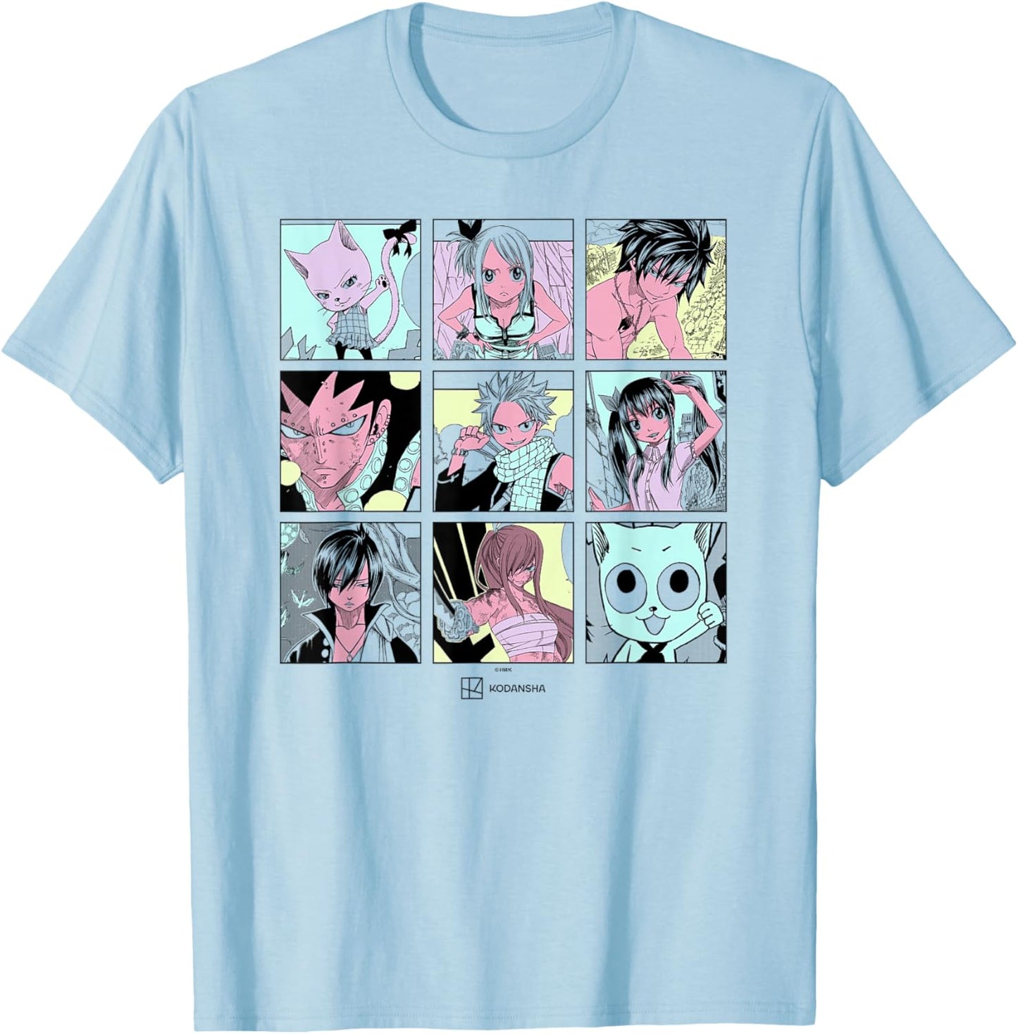 Fairy Tail Main Characters Box Up Retro Manga Panels T-Shirt - T-Shirt | Light Blue