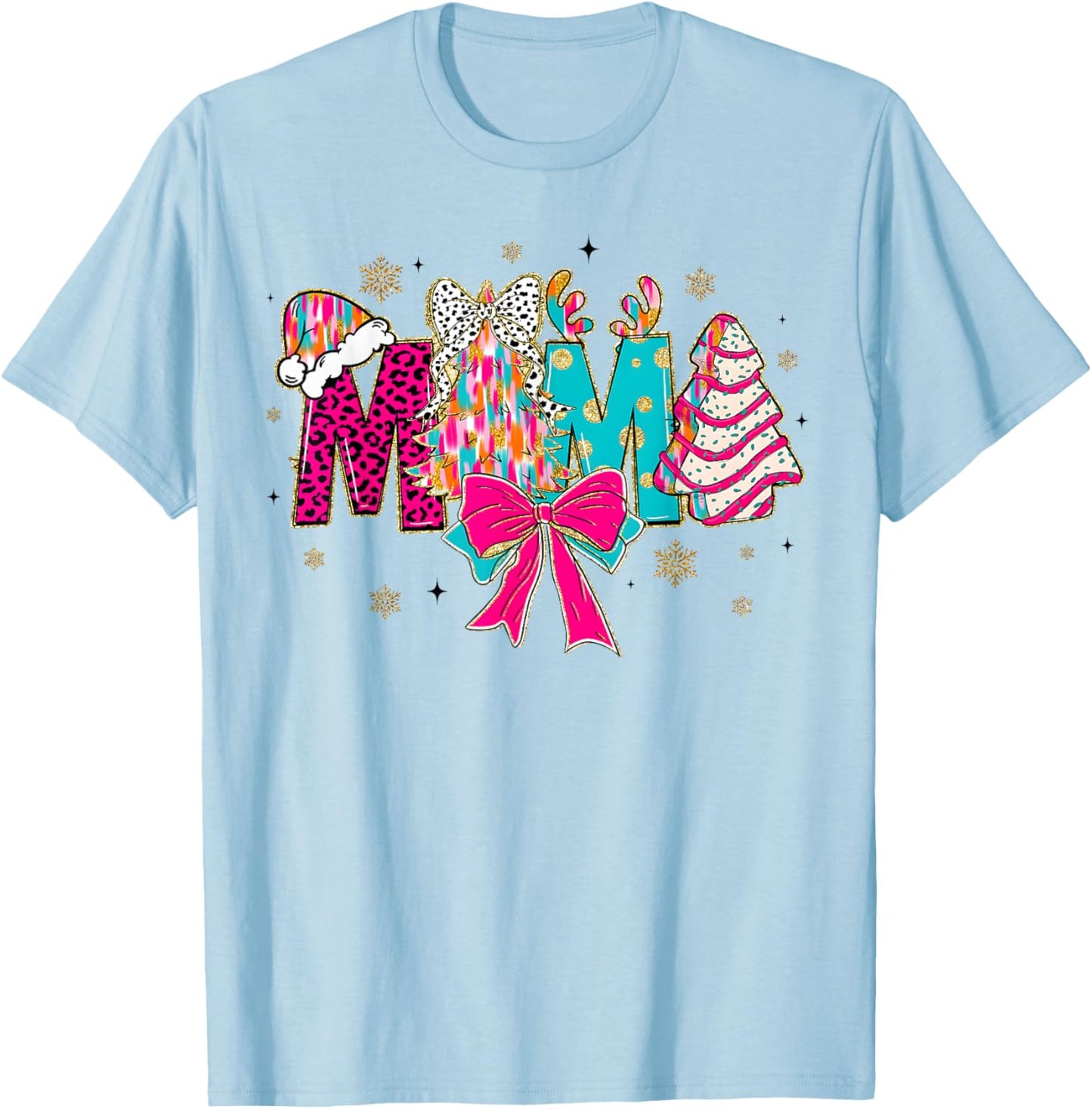Colorful Coquette Christmas Mama Xmas Tree Cake for Mom Mama T-Shirt - T-Shirt | Light Blue