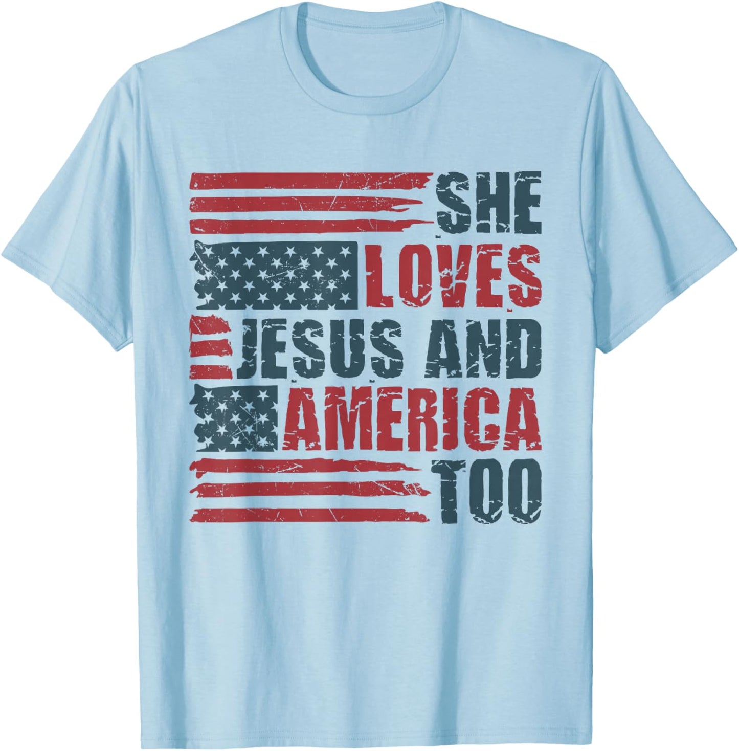 She Loves Jesus And America Too 4th Of July Patriotic Retro T-Shirt - T-Shirt | Light Blue