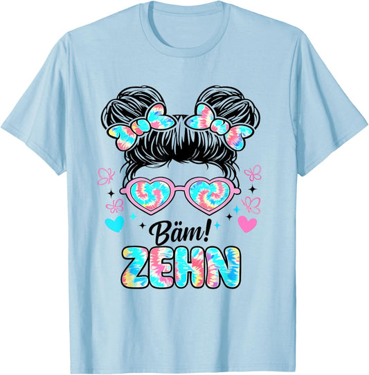 10th Birthday Girl Messy Bun Bäm! 10 Cute Ten T-Shirt - T-Shirt | Light Blue