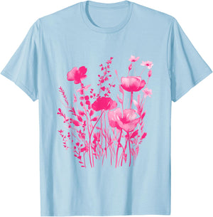 Pink Floral Shirt -Pink Flowers T-Shirt - T-Shirt | Light Blue