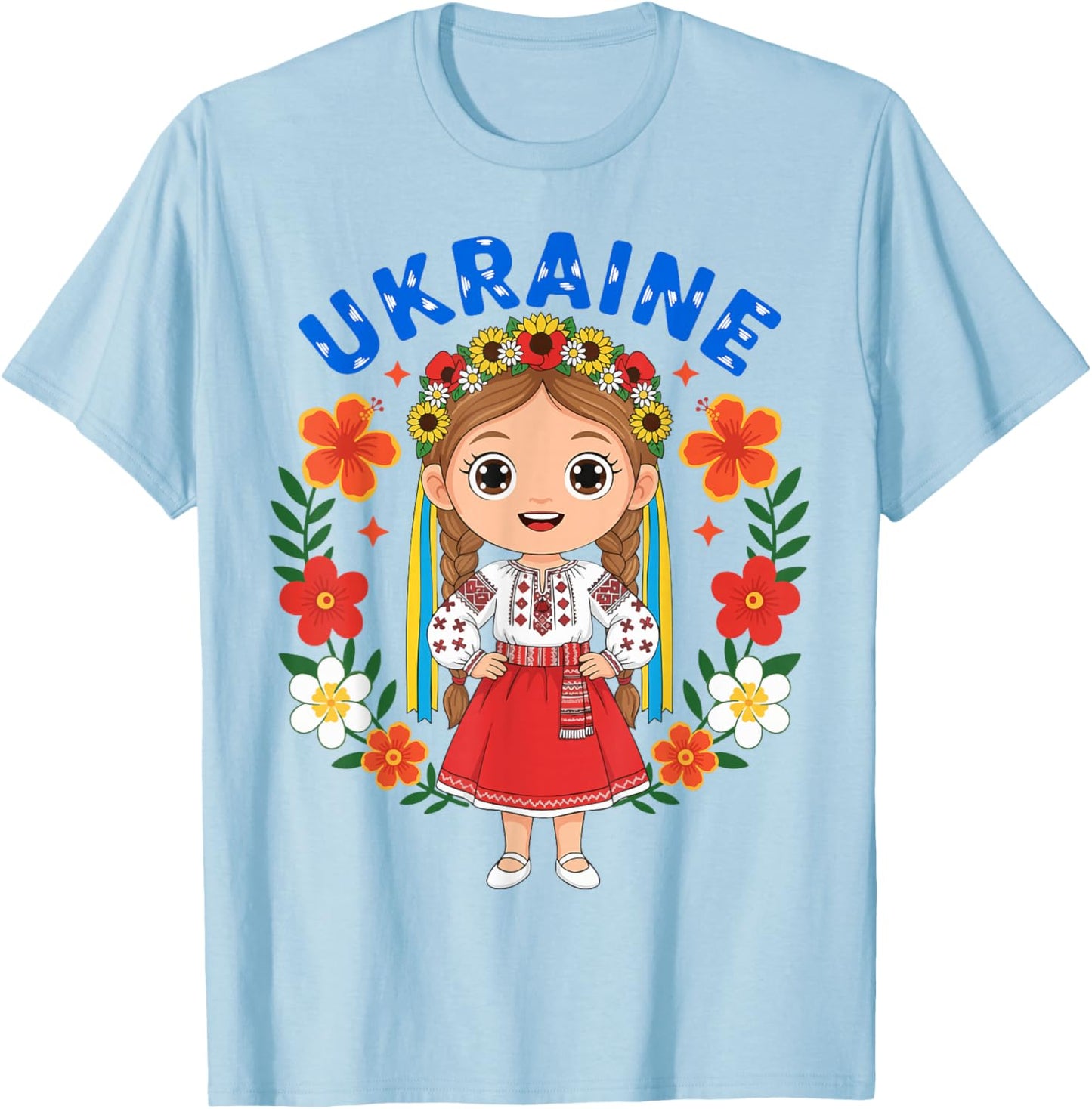 Ukraine Ukrainian Girl Traditional Dress Flowers Heritage T-Shirt - T-Shirt | Light Blue