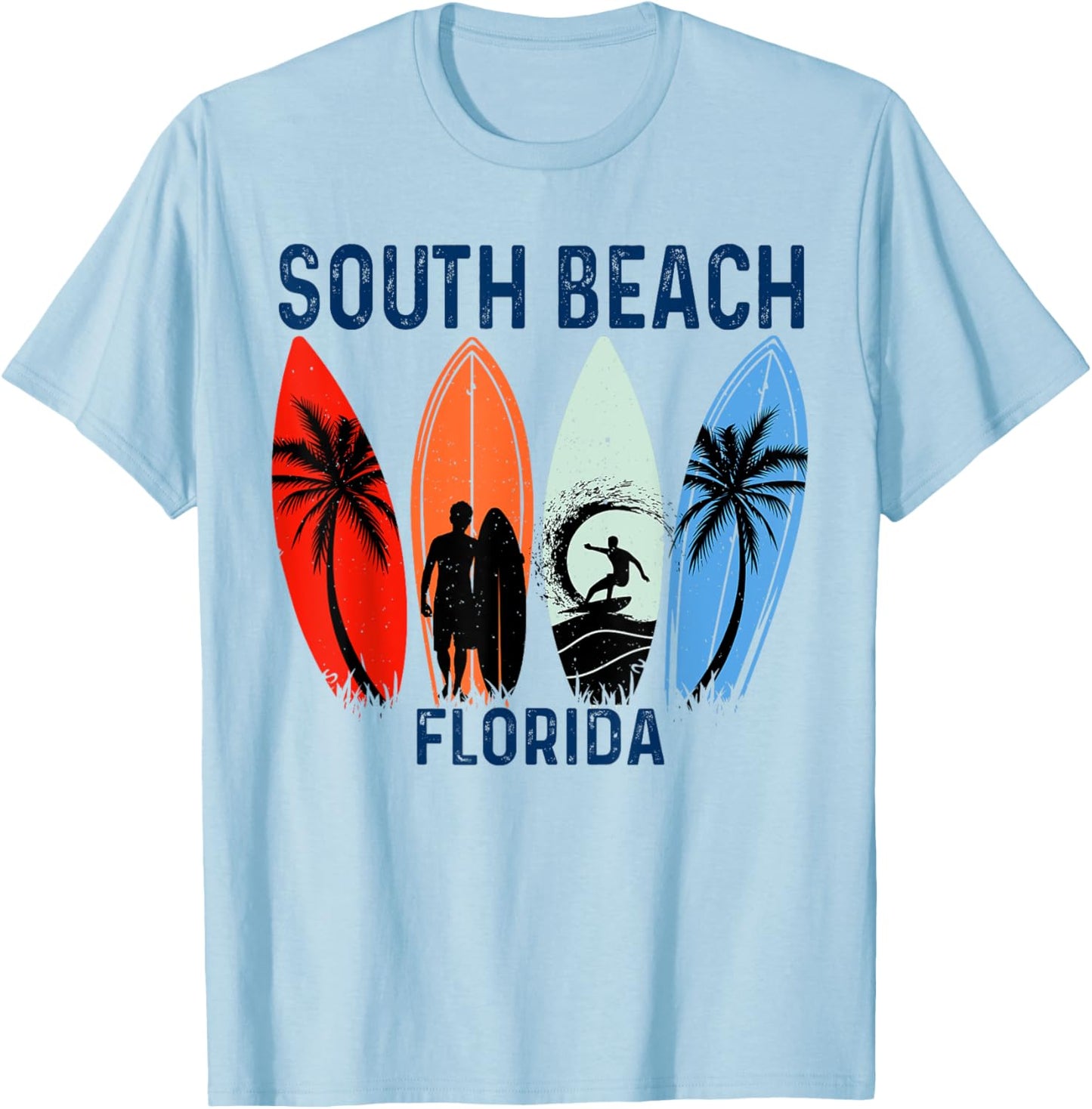 Retro South Beach Florida Surfing Beach Men Women Kids T-Shirt - T-Shirt | Light Blue