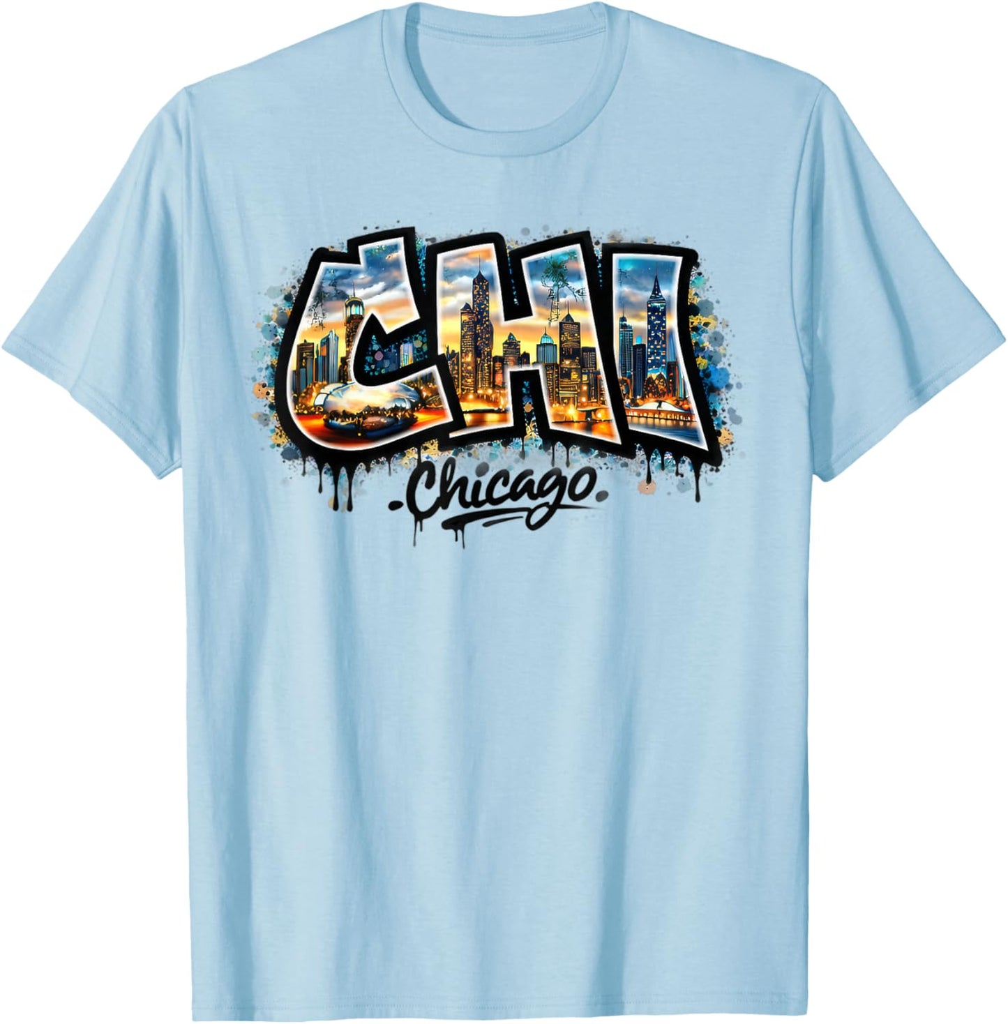 Chicago Street Art Design T-Shirt - T-Shirt | Light Blue