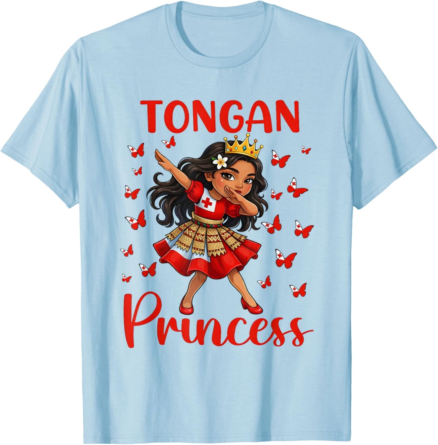 Funny Tongan Girl Dabbing Princess Tonga Flag Culture Kids T-Shirt - T-Shirt | Light Blue