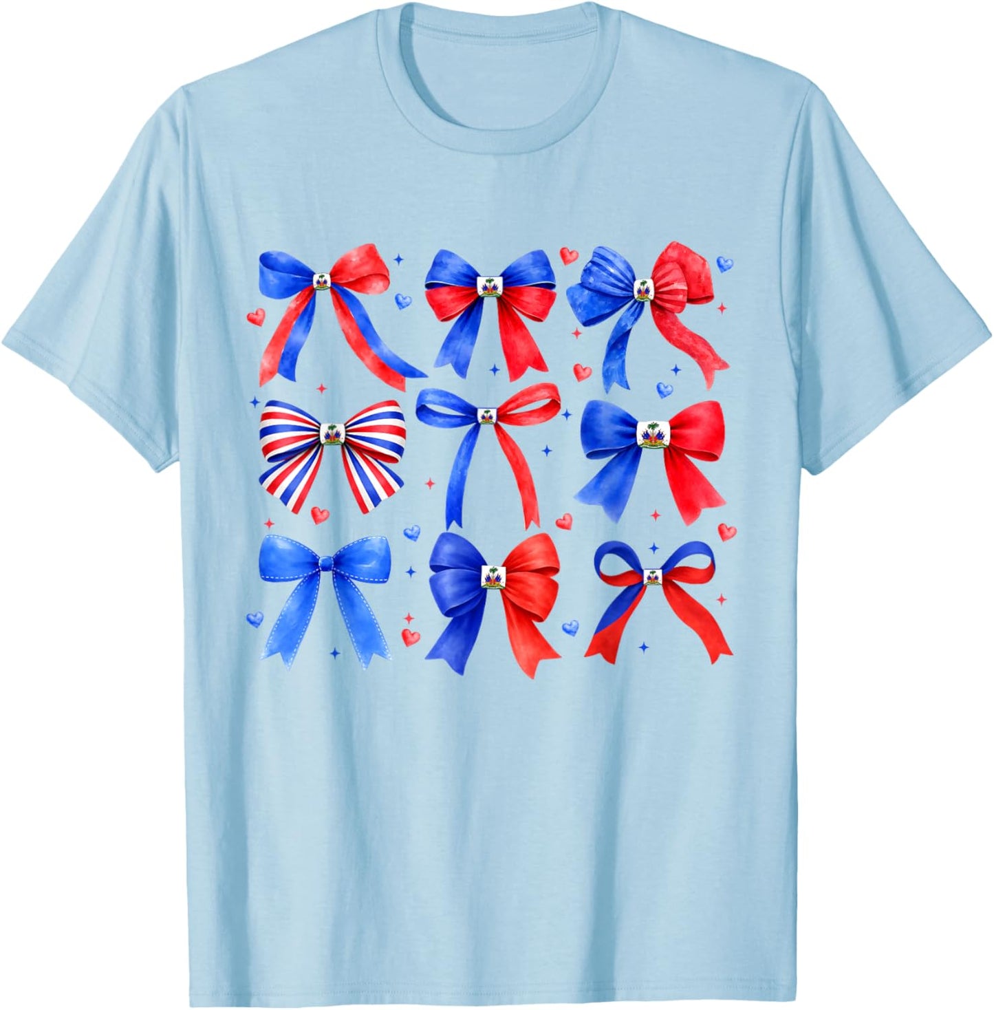 Cute Coquette Haitian Flag Day Haiti Pride Women Girl T-Shirt - T-Shirt | Light Blue