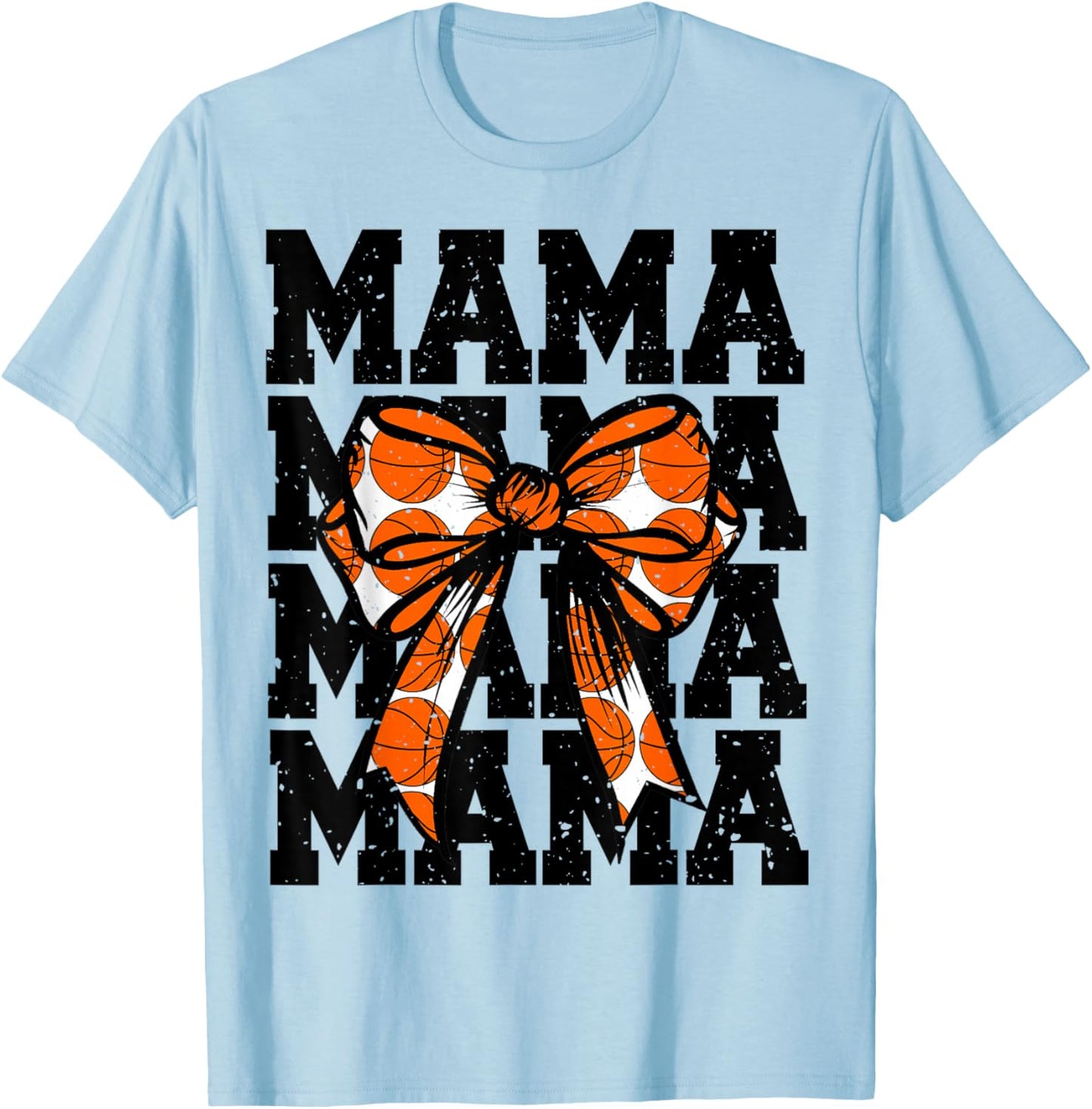 Basketball Mom Player Coquette Bow Game Day Team Lover Mama T-Shirt - T-Shirt | Light Blue