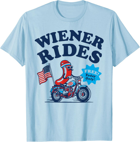 4th of July Funny Hot Dog Wiener Rides T-Shirt - T-Shirt | Light Blue
