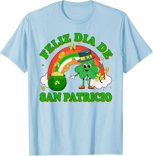 St. Patrick's Irish Lucky Shamrock Feliz Dia De San Patricio T-Shirt - T-Shirt | Light Blue