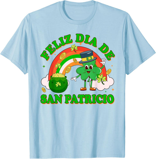 St. Patrick's Irish Lucky Shamrock Feliz Dia De San Patricio T-Shirt - T-Shirt | Light Blue