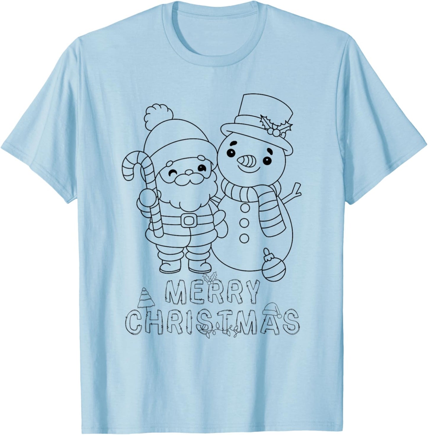 Merry Christmas Santa Claus Snowman XMAS DIY Kids Coloring T-Shirt - T-Shirt | Light Blue