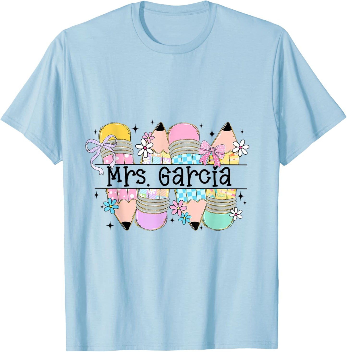 Mrs. Garcia Cute Preppy Pencil Coquette Teacher Design T-Shirt - T-Shirt | Light Blue