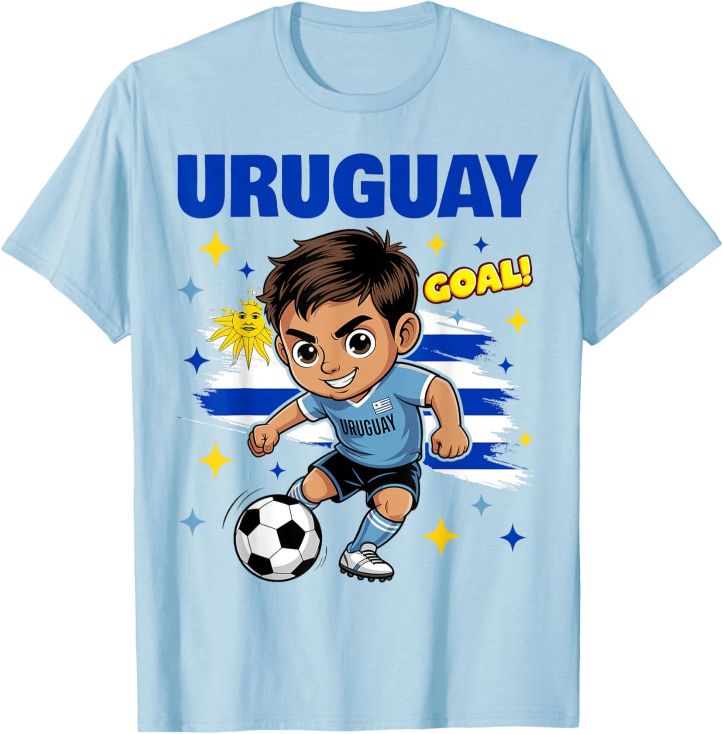Uruguay Kid Goal Cartoon Uruguay Flag for Kids T-Shirt - T-Shirt | Light Blue