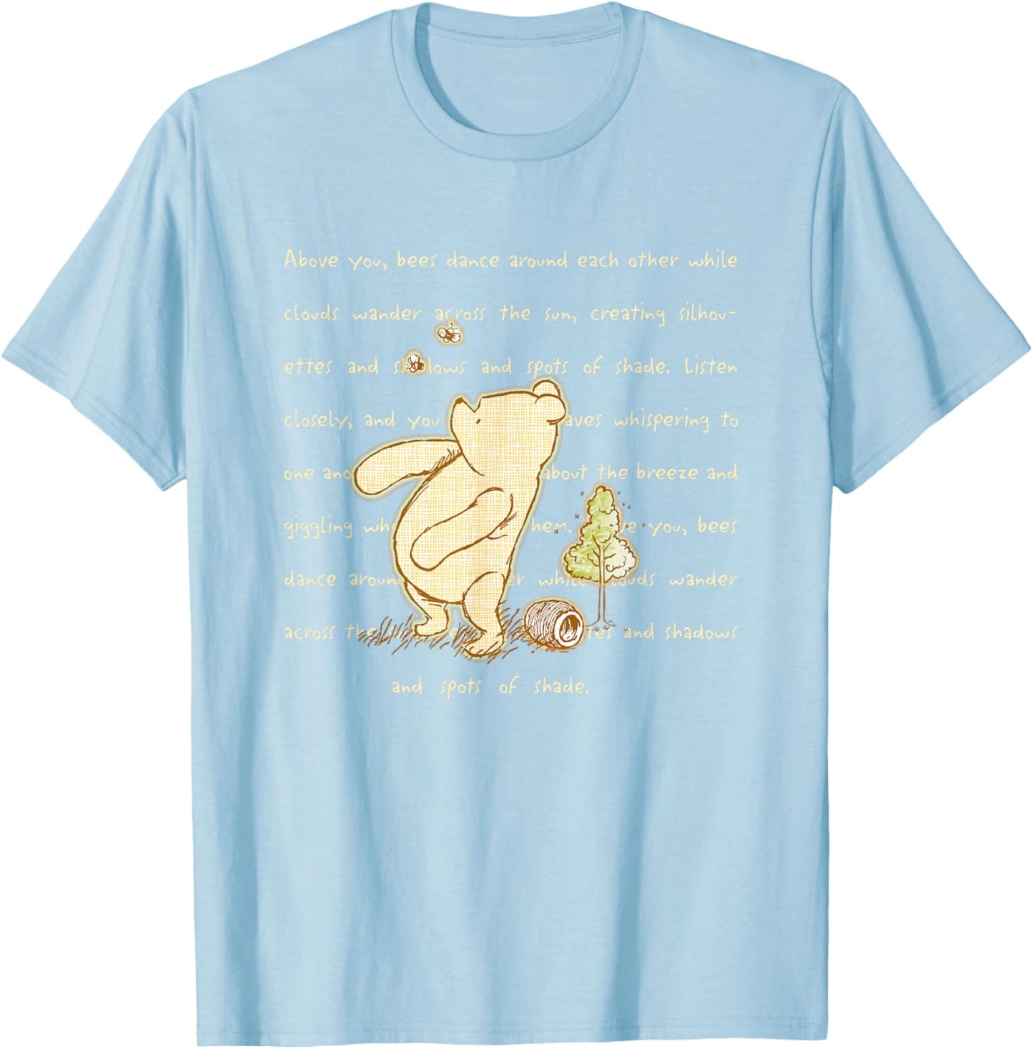Disney Winnie the Pooh And Bees Quote Cute Big Chest Logo T-Shirt - T-Shirt | Light Blue