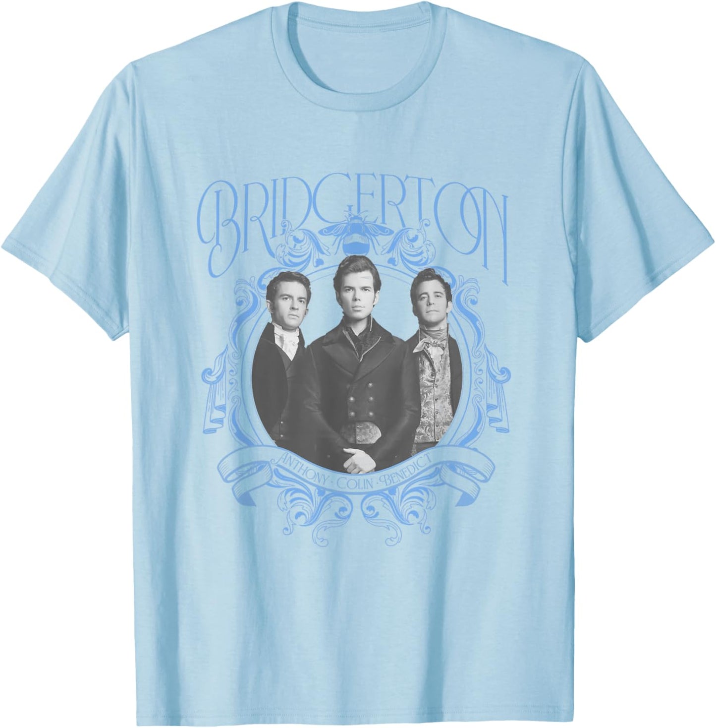 Bridgerton Vintage Chest Portrait - , Blue, Small, Short Sleeve, Classic Fit, Crew Collar, Polyester 65% Cotton 35% T-Shirt - T-Shirt | Light Blue
