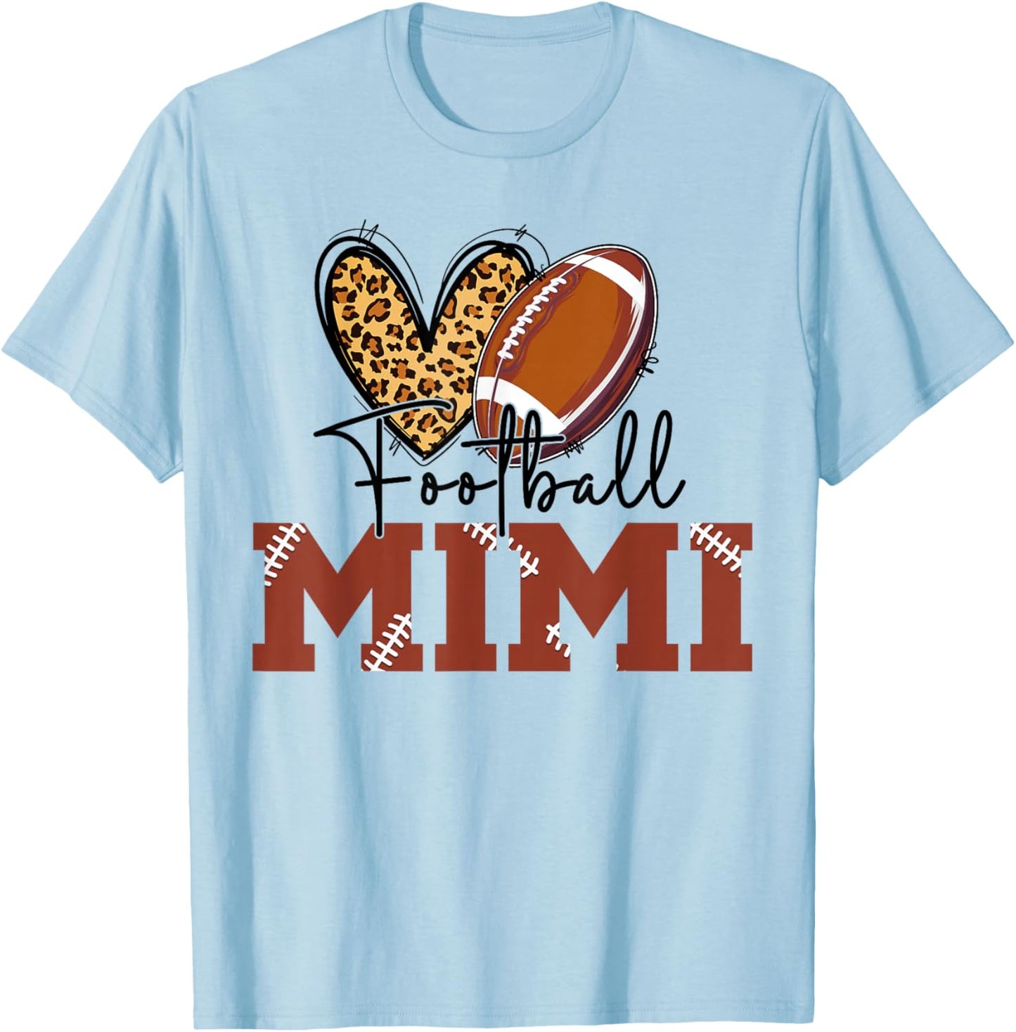 Football Mimi Leopard Heart Football Lover T-Shirt - T-Shirt | Light Blue