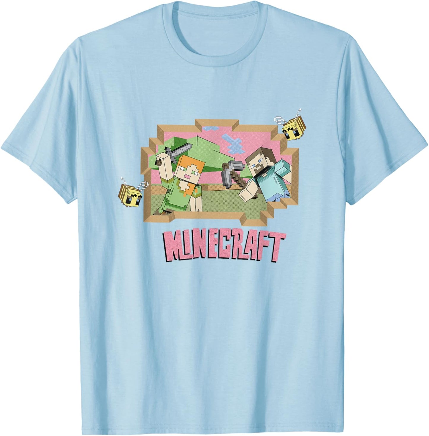Minecraft Steve & Alex On An Adventure Vintage T-Shirt - T-Shirt | Light Blue