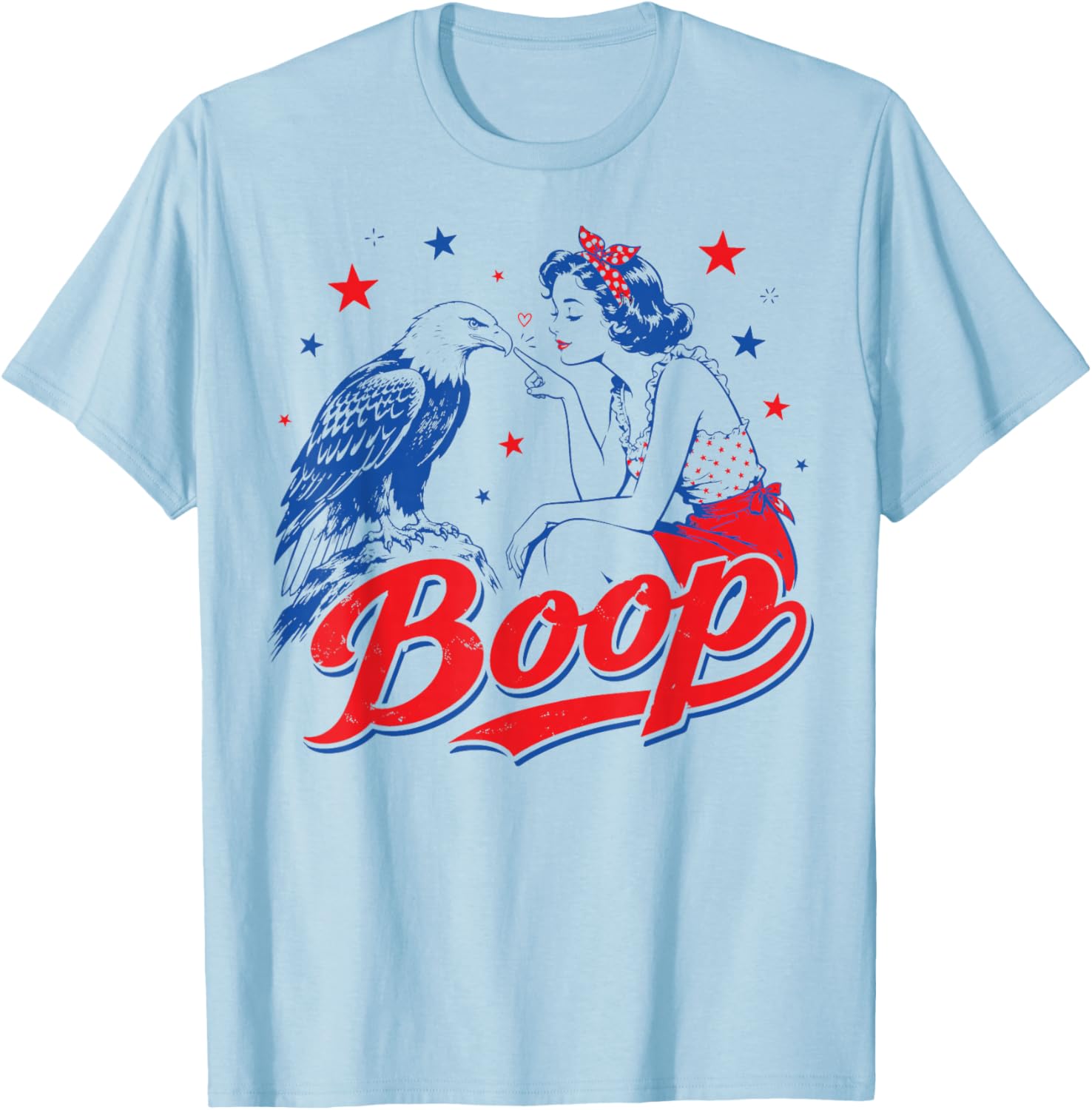 Funny Hand Boop Nose Girl Eagle Funny Patriotic 4th of July T-Shirt - T-Shirt | Light Blue