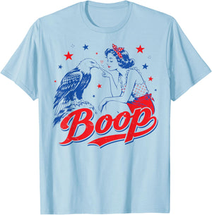 Funny Hand Boop Nose Girl Eagle Funny Patriotic 4th of July T-Shirt - T-Shirt | Light Blue