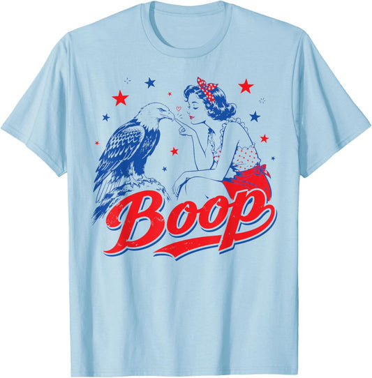 Funny Hand Boop Nose Girl Eagle Funny Patriotic 4th of July T-Shirt - T-Shirt | Light Blue