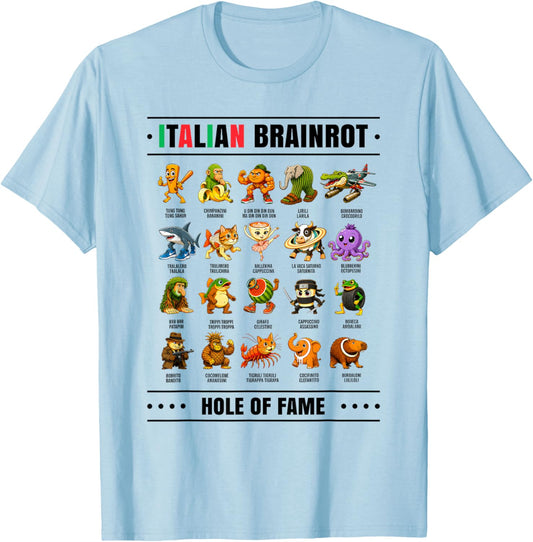 Italian Brain Rot Characters Italian Brainrot Shirt Meme T-Shirt - T-Shirt | Light Blue