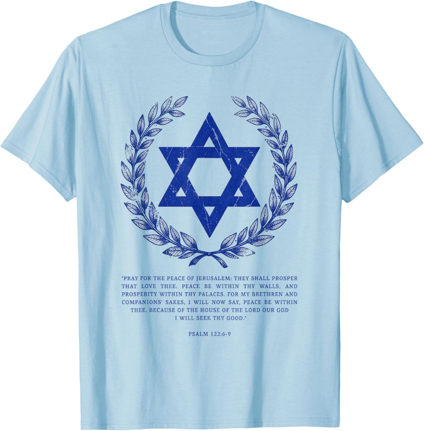 Psalms 122:6-9 Elegant Star of David Israel Bible Verse T-Shirt - T-Shirt | Light Blue