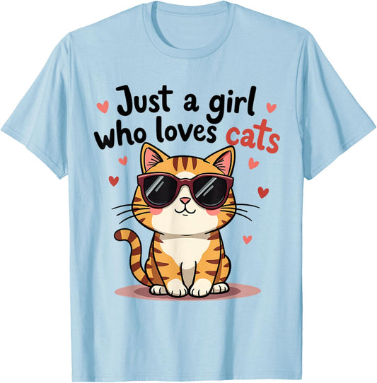 Cats Just A Girl Who Loves Cats T-Shirt - T-Shirt | Light Blue