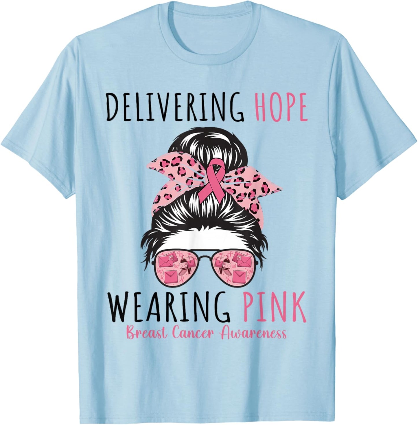 Postal Carrier Breast Cancer Awareness Women Pink Ribbon T-Shirt - T-Shirt | Light Blue