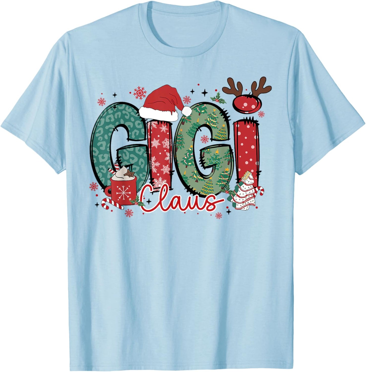 Gigi Claus Christmas Pajama Santa Claus Family Matching T-Shirt - T-Shirt | Light Blue