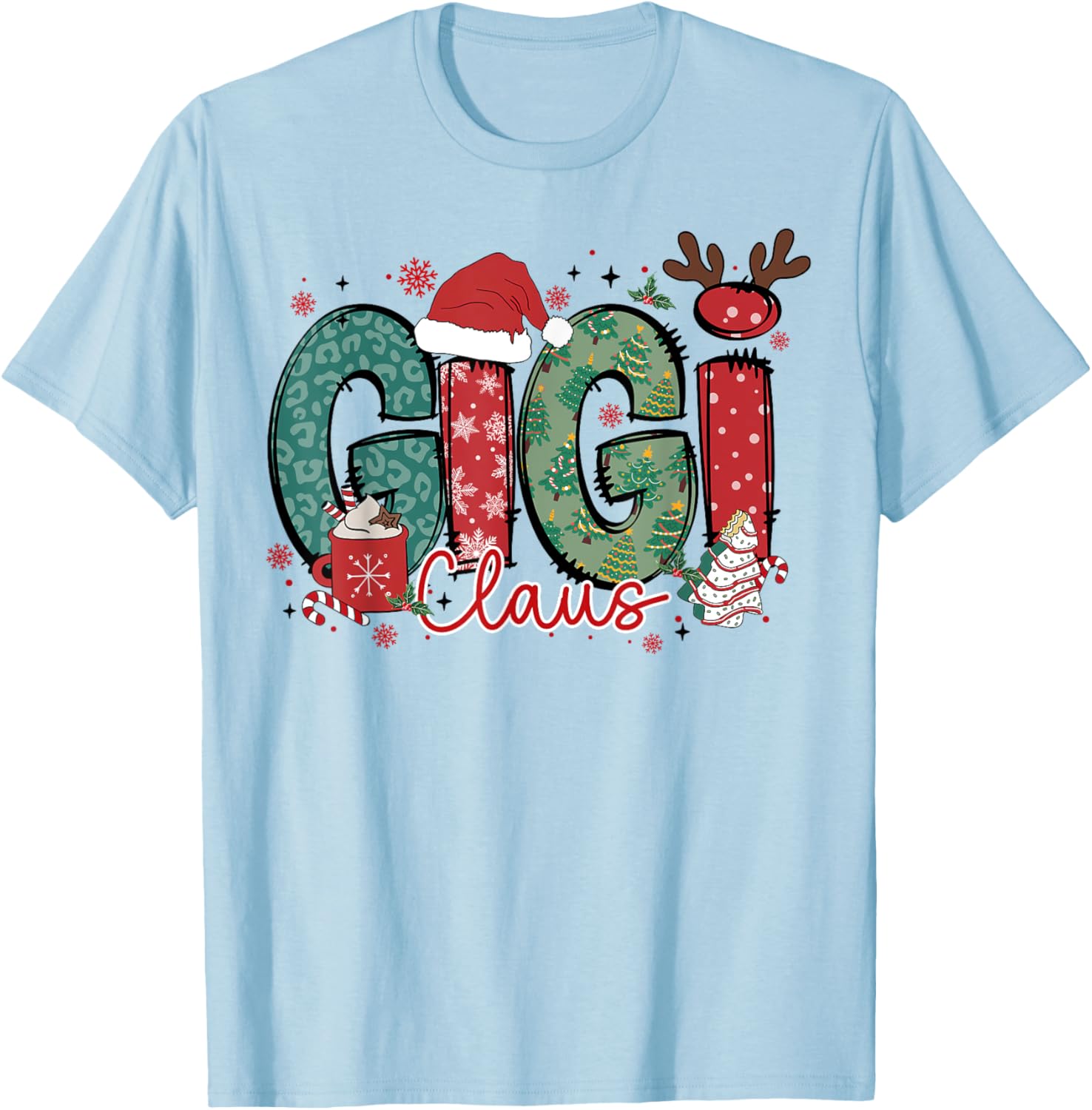 Gigi Claus Christmas Pajama Santa Claus Family Matching T-Shirt - T-Shirt | Light Blue