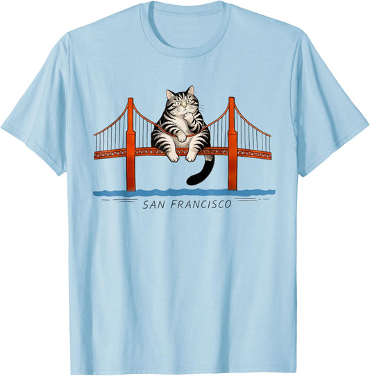 San Francisco Cat Golden Gate Bridge Lesebücher T-Shirt - T-Shirt | Light Blue