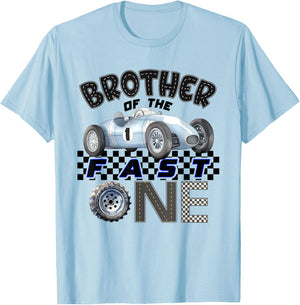 Brother of The Fast One Birthday 1st Race Car Family T-Shirt - T-Shirt | Light Blue