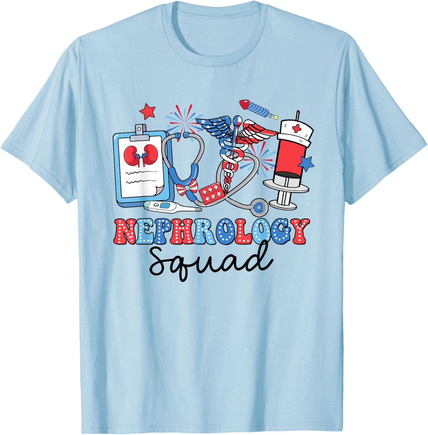 Retro Nephrology Squad USA Flag Nephrology Nurse 4th Of July Women Men T-Shirt - T-Shirt | Light Blue
