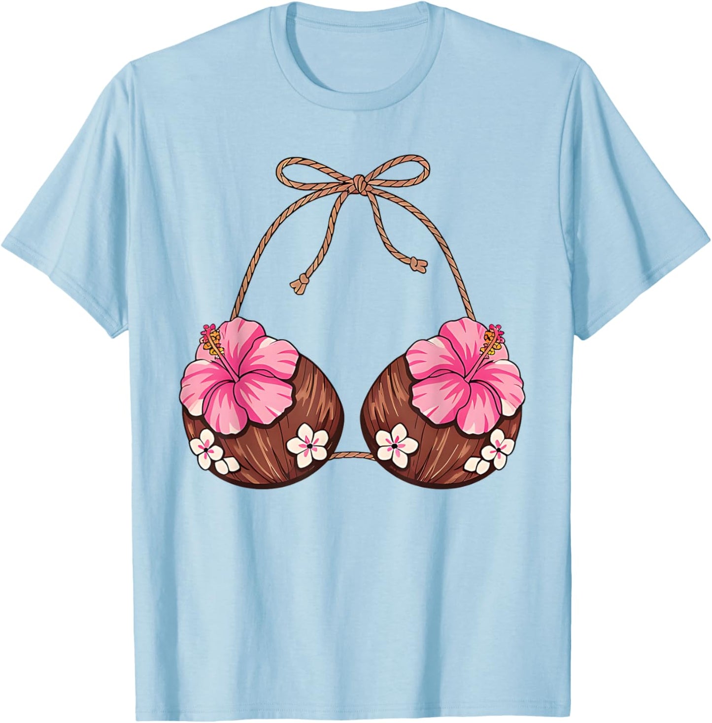Coconut Bra Hawaiian Tropical Costume Luau Party Hawaii Girl T-Shirt - T-Shirt | Light Blue