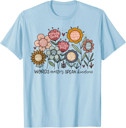 Words matter speak kindness boho floral inspirational T-Shirt - T-Shirt | Light Blue