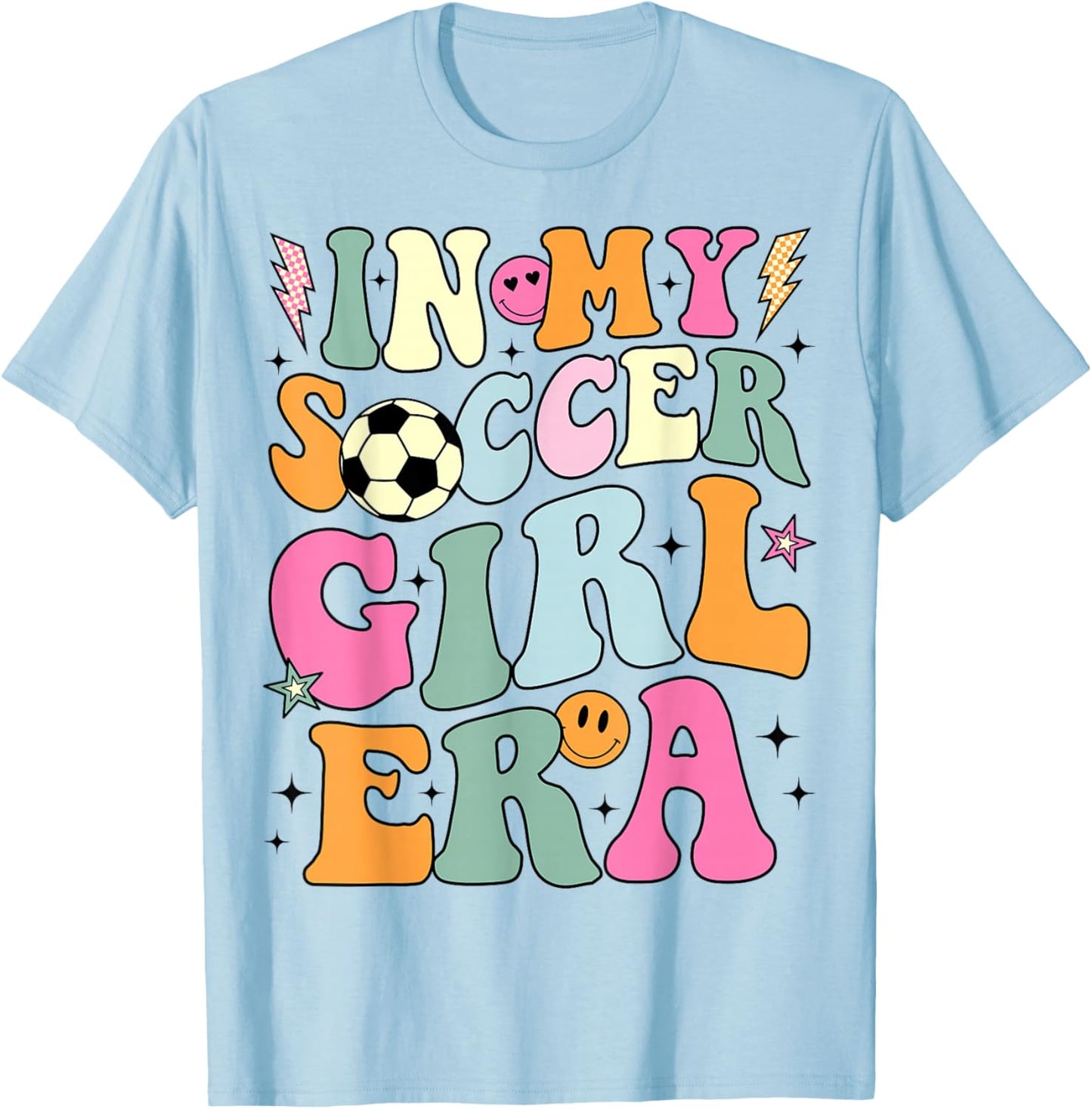 In My Soccer Girl Era Retro Groovy Soccer Girl T-Shirt - T-Shirt | Light Blue