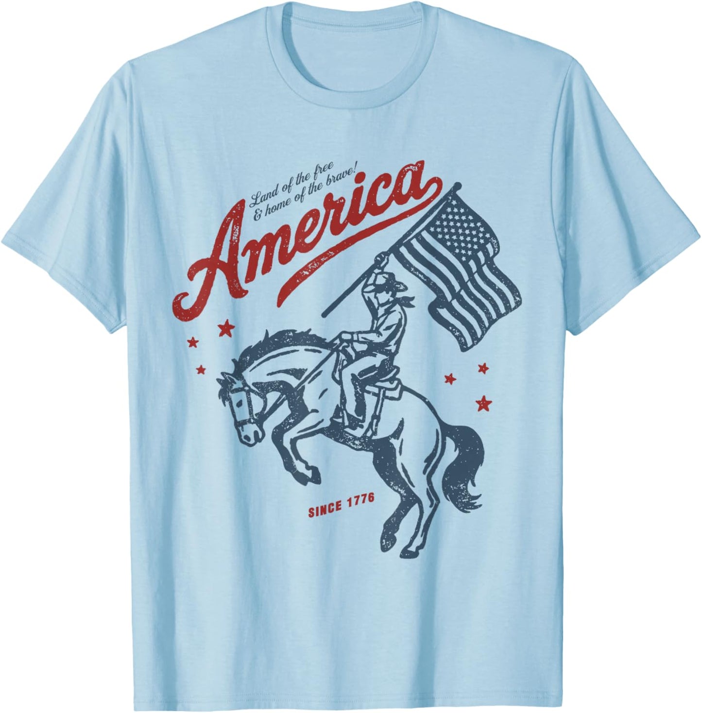 America Land of The Free Home of The Brave Rodeo Cowboy T-Shirt - T-Shirt | Light Blue
