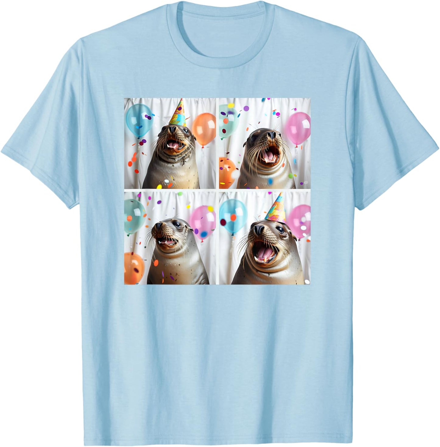 Seal Face Party Hat Ocean Seal Lover Funny Harbor Seal Pup T-Shirt - T-Shirt | Light Blue