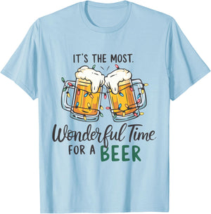 It's The Most Wonderful Time For A Beer Xmas Christmas Beer T-Shirt - T-Shirt | Light Blue