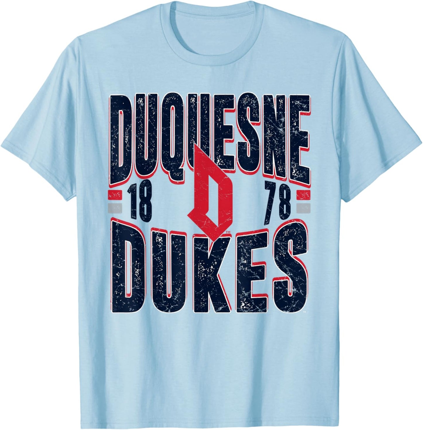 Duquesne Dukes Vintage 90's Retro White Officially Licensed T-Shirt - T-Shirt | Light Blue