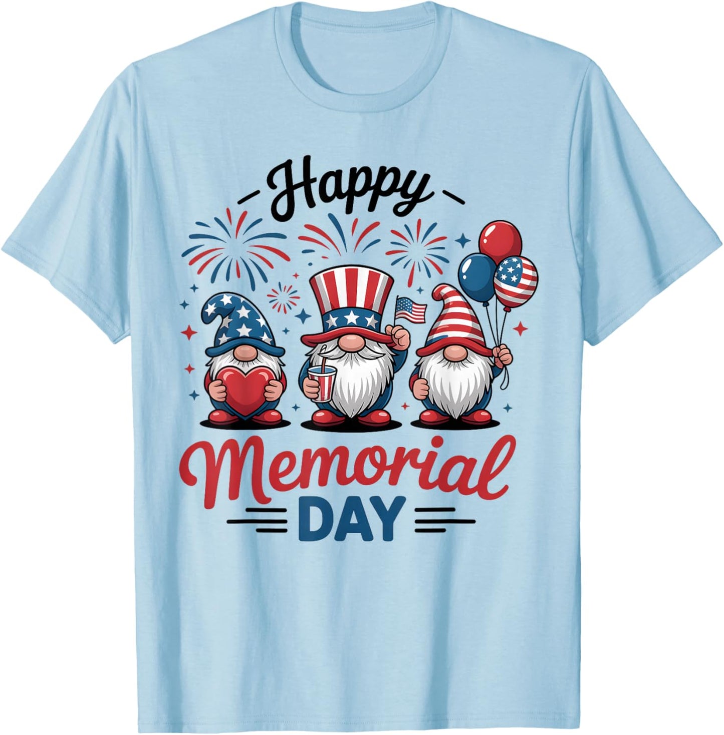 Memorial Day Patriotic Gnome 4th of July American US Flag T-Shirt - T-Shirt | Light Blue