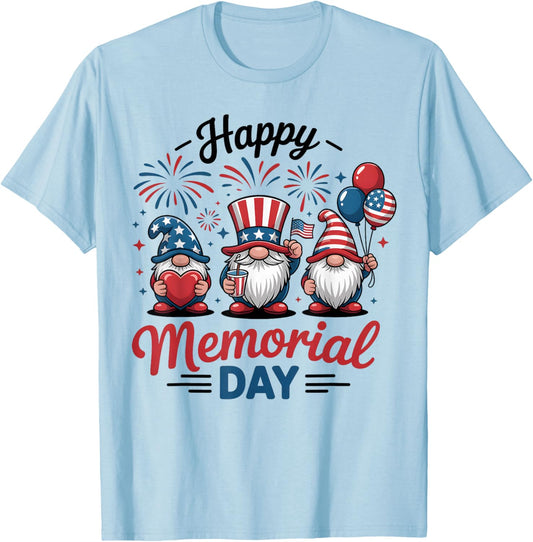 Memorial Day Patriotic Gnome 4th of July American US Flag T-Shirt - T-Shirt | Light Blue