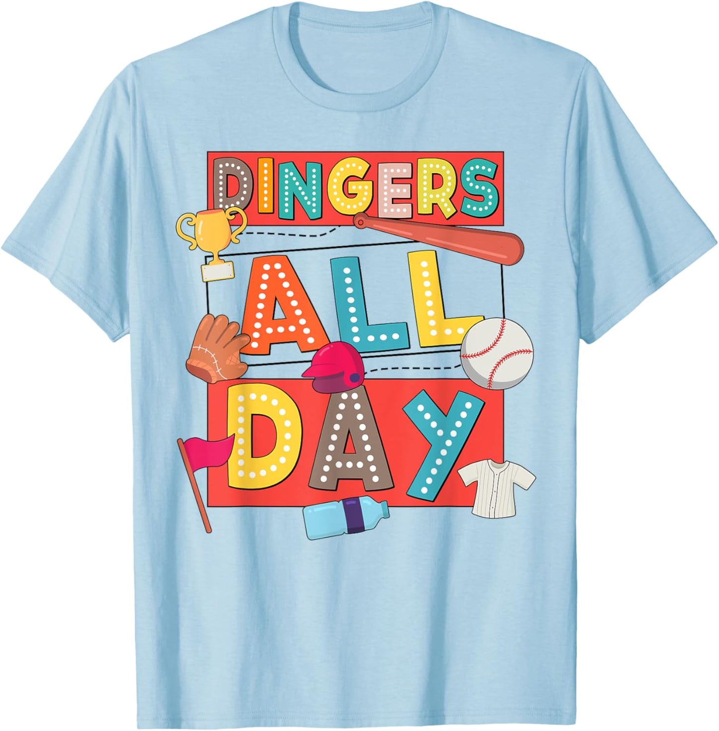 Baseball Mom Dad Biggest Fan Game Day Vibes Dingers All Day T-Shirt - T-Shirt | Light Blue