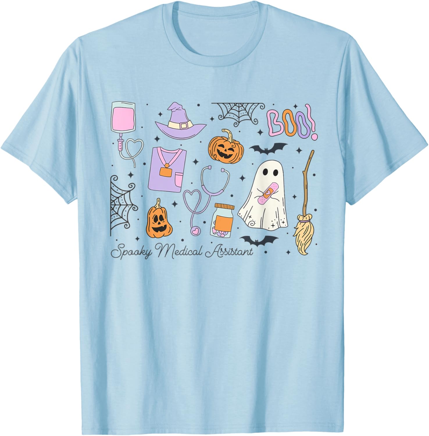 Spooky Medical Assistant Halloween Ghost MA Autumn CMA RMA T-Shirt - T-Shirt | Light Blue