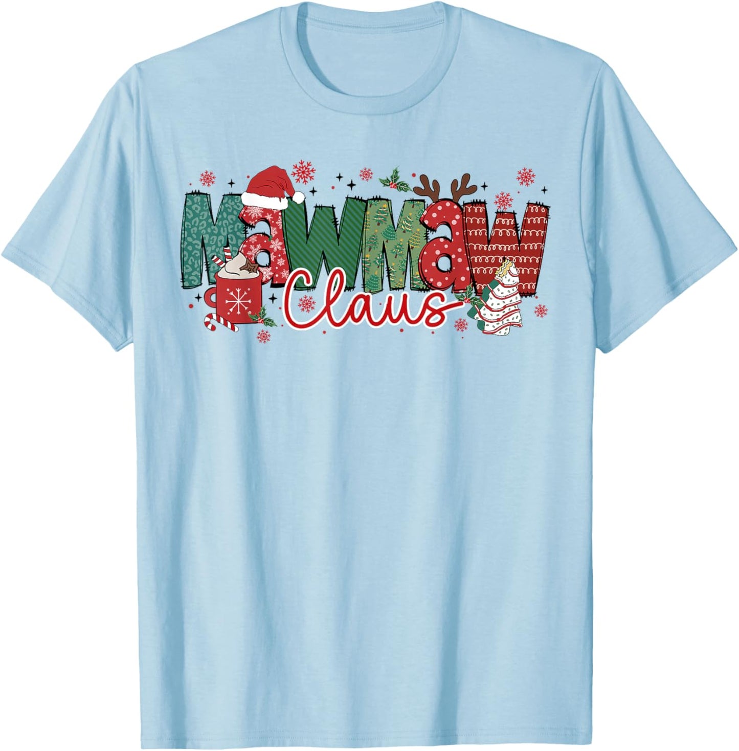 Mawmaw Claus Christmas Pajama Santa Claus Family Matching T-Shirt - T-Shirt | Light Blue