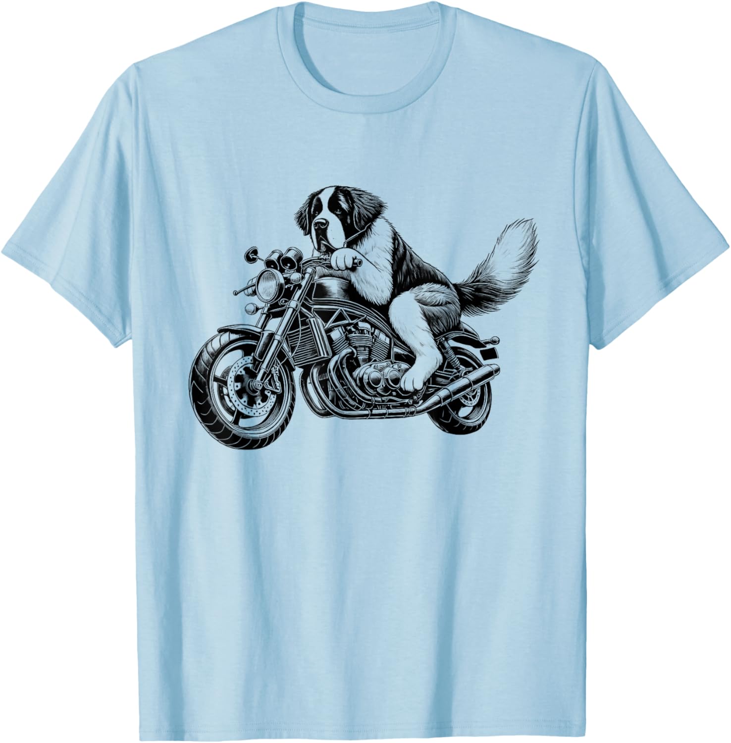 Cool Saint Bernard Riding a Motorcycle Biker Dog Lover T-Shirt - T-Shirt | Light Blue