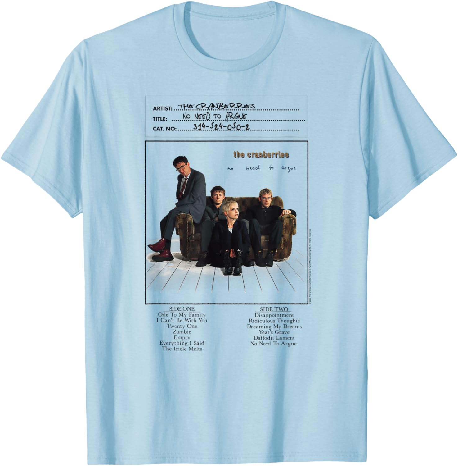 The Cranberries No Need to Argue Vinyl Handwritten Band T-Shirt - T-Shirt | Light Blue