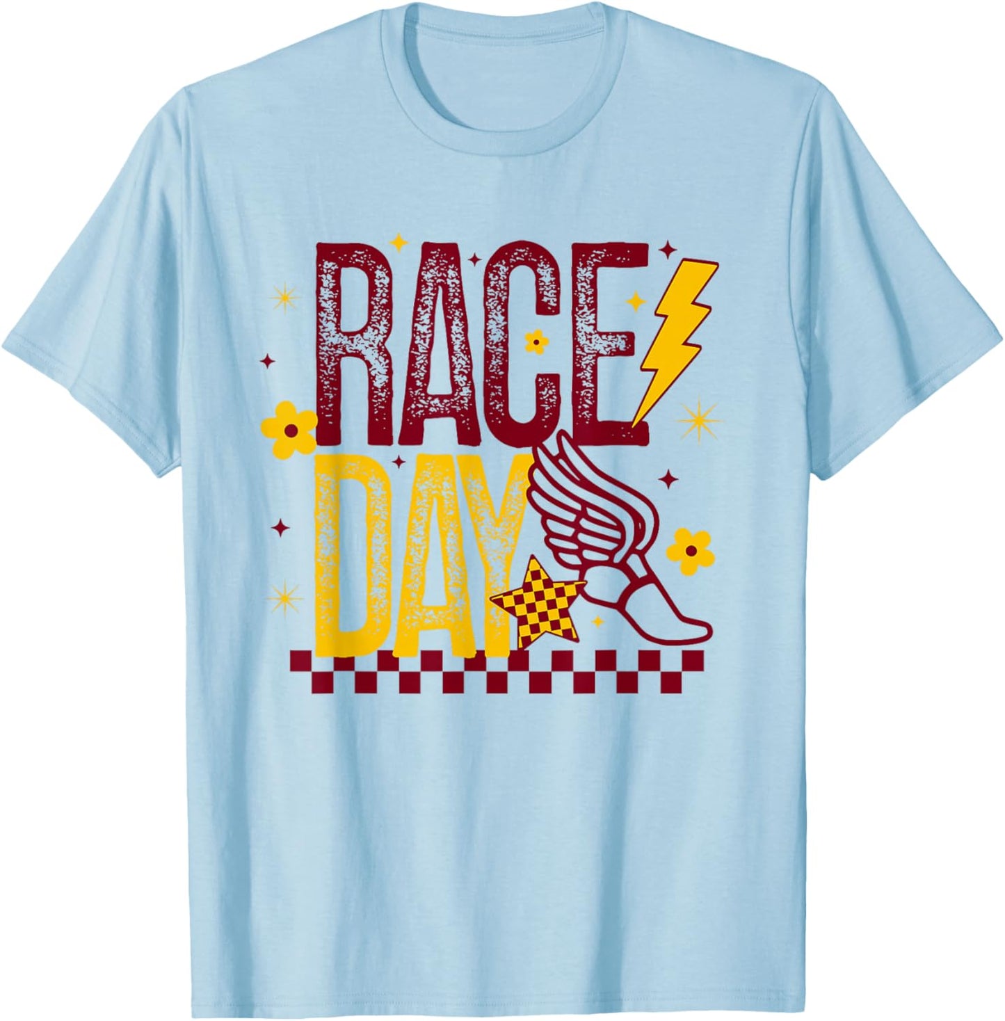 Cross Country Race Day Runner Track and Field Maroon & Gold T-Shirt - T-Shirt | Light Blue